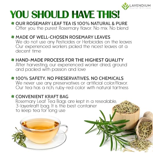 Image of Lavendium, 20 Rosemary Leaf Tea Bags, Made of 100% Natural Rosemary Dried Leaves, Rosemary Herbal Tea, No Additives, No Caffeine, No Gluten, Vegan.