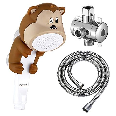 KAIYING Children's Handheld Shower Head,Cartoon Water Flow Spray Shower Head Baby Kids Toddler Bath Play Bathing Toys (L:Showerhead(Monkey)+Hose+Diverter) Cover