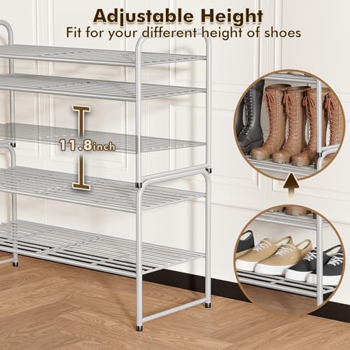Image of 2 Pack Shoe Rack, 2-Tier Metal Stackable Shoe Shelf Storage Organizer, Heavy Duty Wire Shoe Stand for Entryway, Closet, Hallway, Holds 50 LBS, Gray