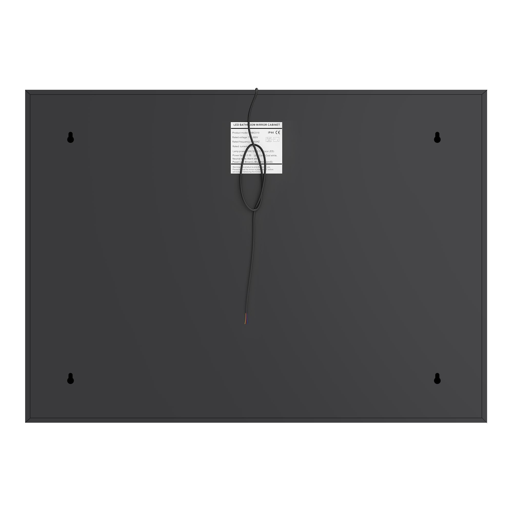 SONNI Armadietto a specchio da bagno con illuminazione e presa a 3 porte, con interruttore touch, 3 colori di luce regolabili, senza appannamento, per il bagno, 90 x 65 cm, nero opaco