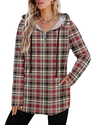 BETTE BOUTIK Womens Quarter Zip Tunic Hoodies Pullover Long Hooded Sweatshirts S-3XL