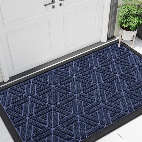 Smiry Front Door Mat Outside Entrance, Heavy Duty Natural Rubber Doormat, Trap Dirt and Moisture Easy Clean Low Profile Patio Porch Welcome Floor Mats for Entry, 47x23 Inch, Navy Blue