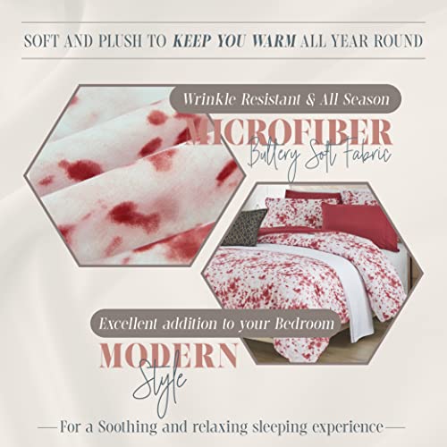Image of Elegant Comfort Reversible 10-Piece Comforter Set, Tie-Dye Print, Decorative Pillow and Fitted Sheet with Smart Pockets, Soft, Plush, Lightweight Material, 10pc Tie-Dye Set, King, Burgundy