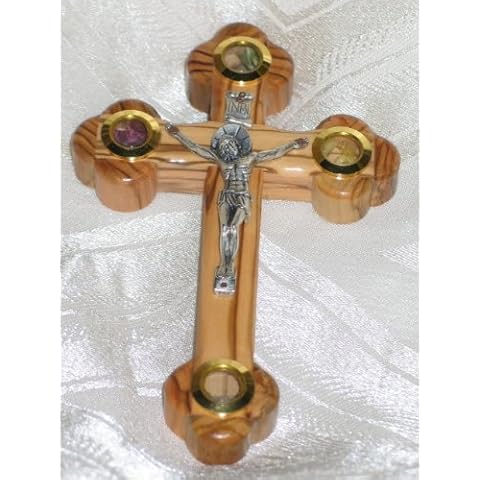 Cross Crucifix Orthodox 14 Station 4 Lens Olive Wood 5 Inch Jerusalem Cover