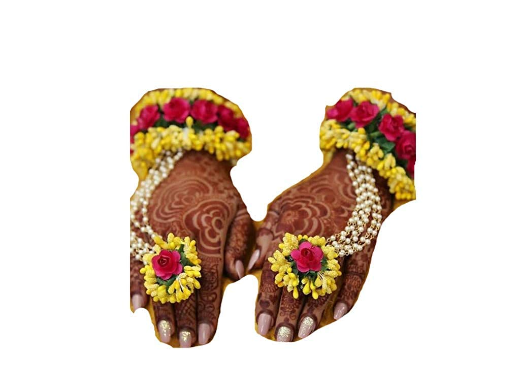 Savya Jewels Red, Yellow and White Flower Fabric 2 Items Hand Jewellery Set with Different Colour for Women for Mehandi/Haldi (B08FBF1Z8R) Amazon Price History, Amazon Price Tracker