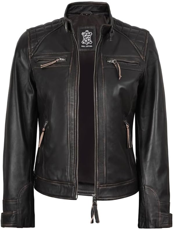Decrum Real Womens Leather Jacket - Cafe Racer Style Leather Jackets for Women - Image 2