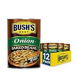 BUSH'S BEST Canned Onion Baked Beans (Pack of 12), Source of Plant Based Protein and Fiber, Low Fat, Gluten Free, 28 oz