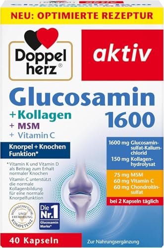 Doppelherz Glucosamin 1600 mit Kollagen und MSM - Vitamin C als Beitrag zur normalen Kollagenbildung für eine normale Knorpelfunktion - 40 Kapseln