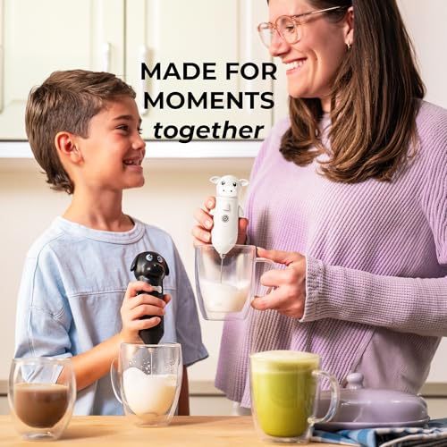 Image of Zulay Kitchen Cow Milk Frother Wand - Cutesy Frother, Meet Your New Frothing Buddy Daisy The Cow, Adoption Papers and Stickers Included, Purrr-fect for Lattes, Cappuccino & Matcha - White