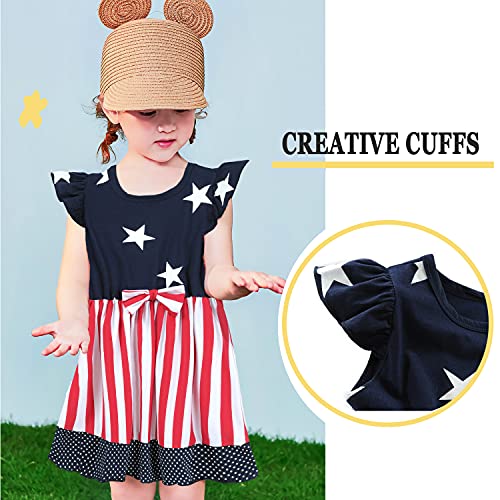 CM-Kid 4th of July Dress Toddler Girls American Flag Striped Sundress Kids Patriotic Outfit2