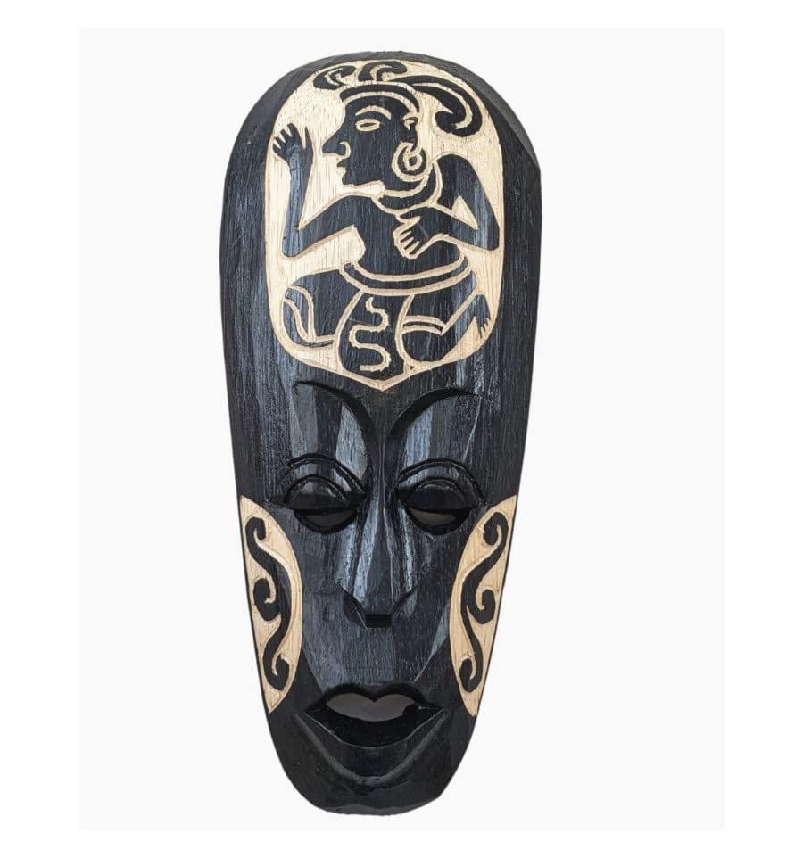 Coco Papaya Petit Masque Africain en Bois Noir Motif Personnage 25cm