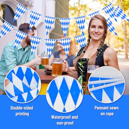 NEBURORA 20m Oktoberfest Flag Banner 2 Pack Bavarian Pennant Check Banner with 40 Pcs Flags for German Oktoberfest Party Decoration Supplies - Image 4