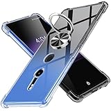 Xperia XZ3 ケース リング付き クリア透明 TPU 耐衝撃 Sony SO-01L SOV39 801SO カバー 指紋防止 360°回転 黄変防止 薄型 米軍MIL規格 車載ホルダー対応 携帯カバー TPU 擦り傷防止 ブルー/黑 Q08008-XZ3-03