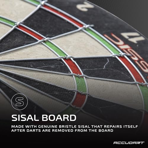 Accudart Classic Bristle Dartboard - Official Size 18\" x 1.5\" - Self-Healing Genuine Bristle Sisal - Staple Free Bullseye - Ideal for Steel Tip Darts