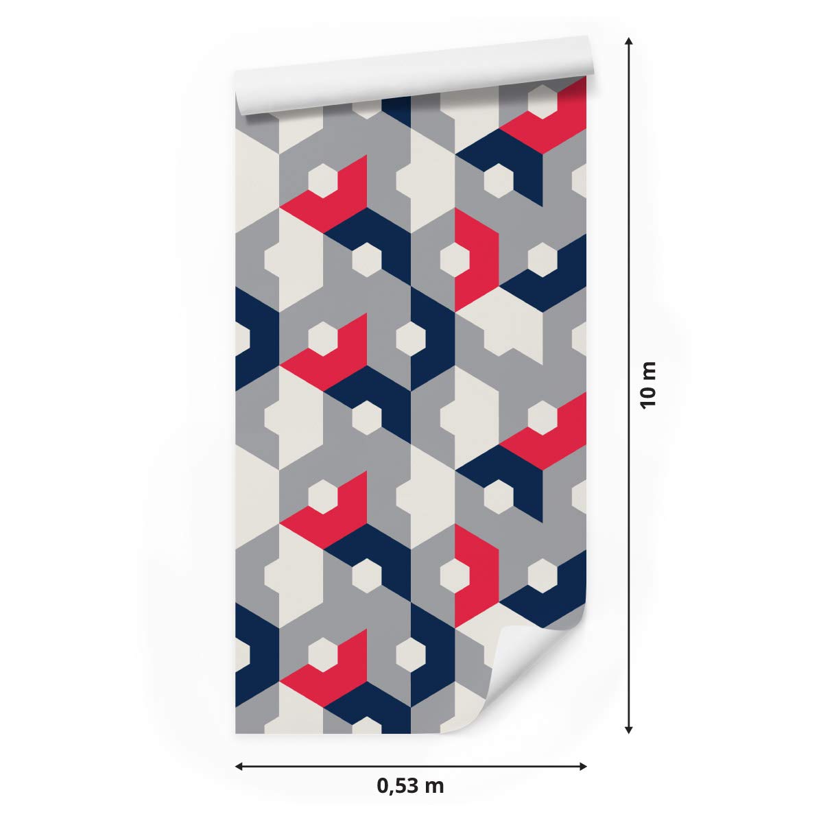 Muralo Tapeta 10 m, rolka flizeliny, sześciokątne, figurki, mozaika, geometria, matematyka, tapeta z włókniny, 1000 x 53 cm, tapeta ścienna, do salonu, sypialni, nowoczesna dekoracja ścienna