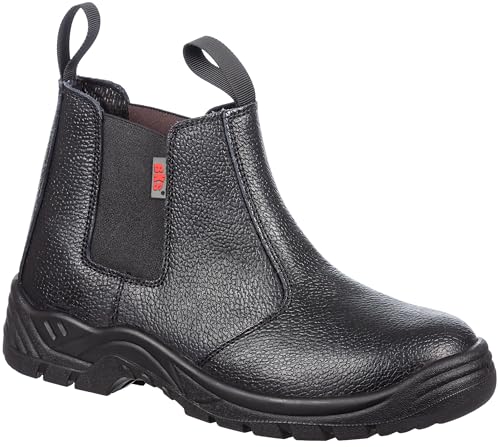BKS Mens Slip On Steel Toe Safety Work Dealer Boots with Steel Midsole (8) Black