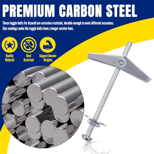 Canitu 50Pcs Toggle Bolt and Wing Nut Kit,1/8 Inch, 3/16Inch, 1/4Inch Butterfly Toggle Drywall Anchors Screws Assortment Kit with Hex Nuts,Washers for Hanging Hollow Walls & More - Image 5