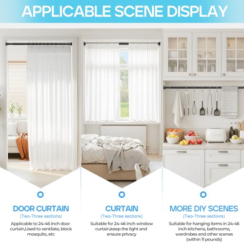 Image of Spring Tension Curtain Rod 24-46 inch, Adjustable Expandable Tension Curtain Rod No Drilling, Tension rods for Window Doorway Kitchen Curtain, Black