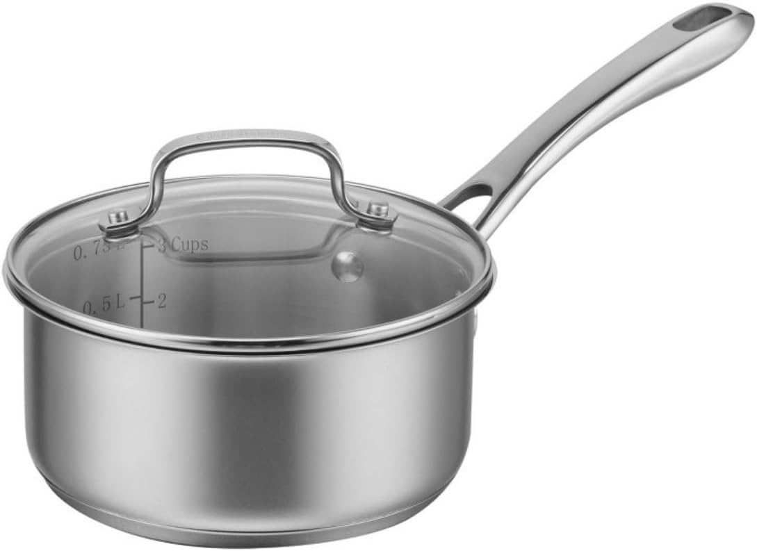 1 Quart Stainless Steel Saucepan with Glass Lid – Small Cooking Pot with Even Heat Distribution, Dishwasher Safe, Heavy Duty Mirror Finish, Ergonomic Handle, Compatible with Gas, Electric & Induction