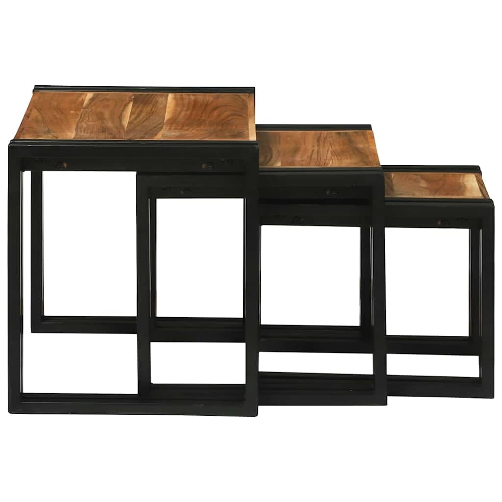 Tavoli Nesting 3 Pezzi Legno Acacia e Metallo