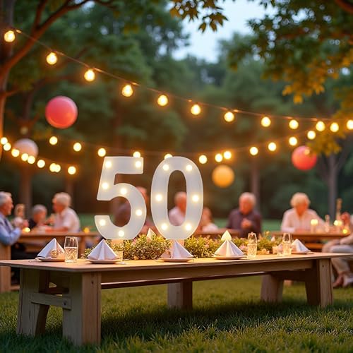 Image of LED Light Up Numbers, Marquee Number Sign for 50th Birthday Decor(50) | Battery Powered LED Lighted Numbers, Marquee Light Up Sign for Birthday Party Centerpieces Home Wall Decor Night Light