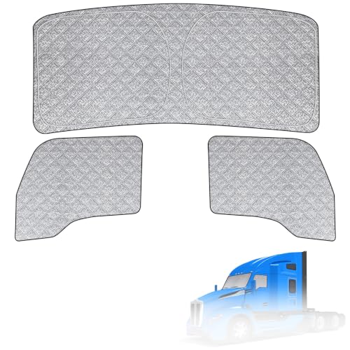 Federedevo 6 Layers Semi Truck Window Shades Custom Fit Kenworth T680 T680E T880 W990 2011-2025 3 Set Front Windshield and Side Windows Foldable Sun Protector Privacy Cover