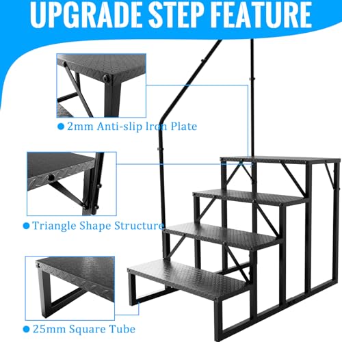 Image of RV Stairs 4 Step Ladder, RV Steps Anti-Slip, Hot Tub Steps with Handrail, 660 lbs RV Ladder for 5th Wheel RV, Mobile Home Stairs
