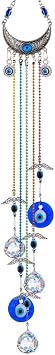 20inch Blue Evil Eye Hanging Crystals Suncatcher Ornament for Christmas Tree with Chakra Energy Crystal Ball Prism Pendant Rainbow Maker for Home Decor Protection