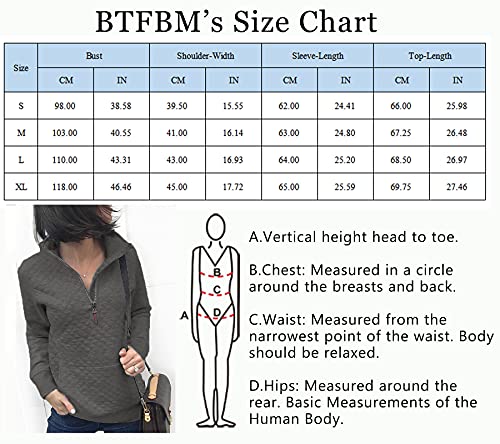 Btfbm Women Fashion Quilted Pattern Lightweight Zipper Long Sleeve Plain Casual Ladies Sweatshirts Pullovers Shirts Tops (Dark Grey, Small) #TOP4