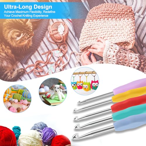 Image of Vodiye 21 Sizes Ergonomic Crochet Hooks Set 0.5-10.0mm with Case, Soft Grip Crochet Needles for Crocheting Comfort