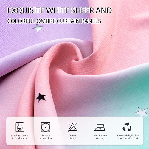 Xidi RAINBOW CURTAIN Curtains For Girls Bedroom Kids Room Unicorn Princess Theme Room Darkening 63 Inches Long Wall Decals Pink Purple Green thumb #6
