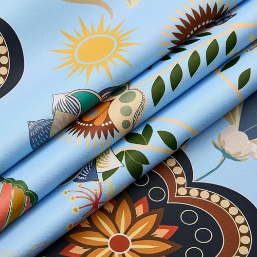 Image of XiDi Light Blue Patterned Curtains 100% Blackout Vintage Floral Curtains