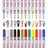 J NewJayson 12 Colors Nail Art Pens Set, 0.7 MM Drawing Painting Dotting Point Liner Nail Polish Pens Nail Art Markers for DIY Nail Art Beauty Manicure Tools