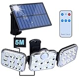 【138 luces solares LED ultrabrillantes】Las luces solares exteriores están equipadas con 3 paneles ajustables y el área de iluminación es más grande. Contiene 138 perlas de lámpara LED, brillo de hasta 350 lúmenes, disipación de calor eficiente.