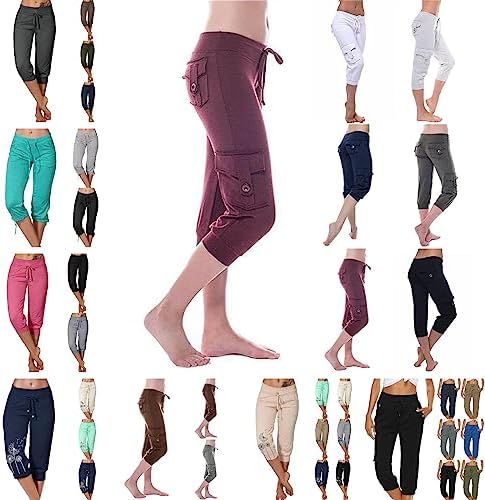 Womens Yoga Pants Capri Loose Workout Sweatpants Drawstring Comfy Lounge Pajama Capris Joggers with Pockets S-5XL Womens Yoga Pants Capri Loose Workout Sweatpants Drawstring Comfy Lounge Pajama Capris Joggers with Pockets S-5XL