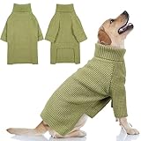 Queenmore Dog Sweater, Turtleneck Dogs Sweaters with Check Pattern, Winter Warm Dog Sweaters for Large Breeds, Solid Pull-on Pet Sweaters, Green L