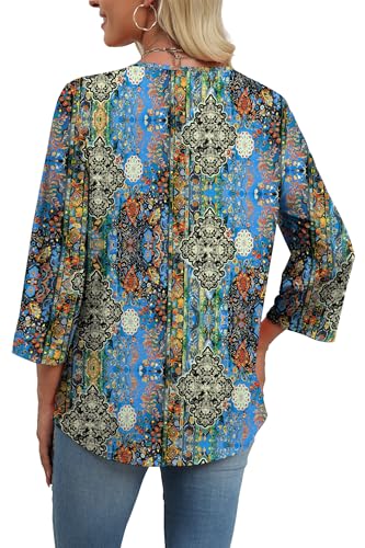 Image of WIHOLL 3 /4 Length Sleeve Womens Tops Boho V Neck Lace Shirt Trendy Blouses Dressy Casual Vacation Clothes S-3XL