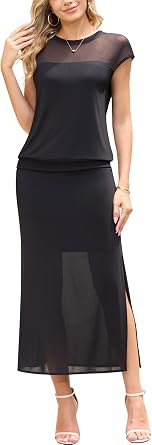 BAISHENGGT Womens 2 Piece Skirt Sets Summer Mesh Cap Sleeve Tops Going Out Skirts Travel Vacation Matching Outfits