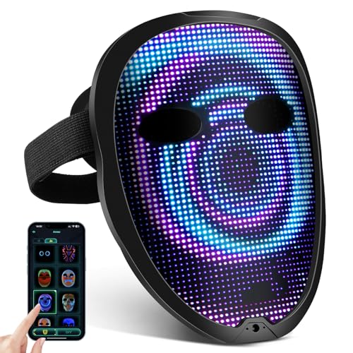 AFDEAL Maschera LED Ricaricabile con Riconoscimento dei Gesti per Modalità di Cambiamento del Viso,Maschera di Halloween a LED per Costumi, Feste di Halloween, Mascherate, Cosplay