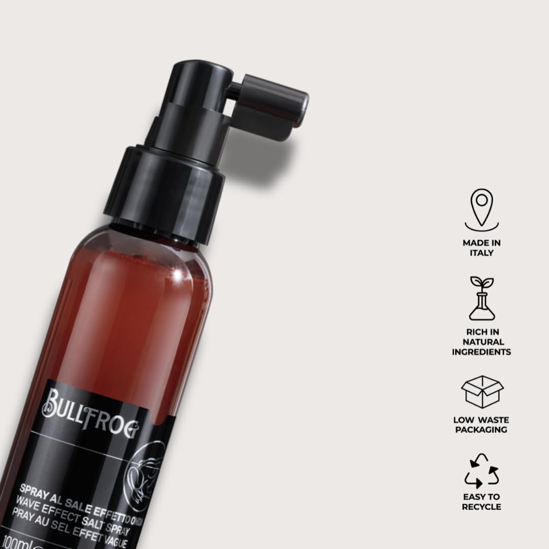 Bullfrog - Spray au Sel Effet Vague : Spray Structurant et Léger pour les Cheveux, Apporte du Volume et Assure un Look Sauvage et Audacieux, 92,5% d'Ingrédients Naturels, 100 ml.