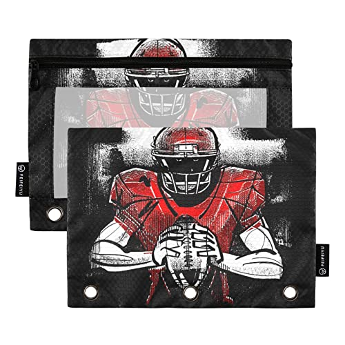 foixnub American Football Player Helmet Binder Pencil Pouch Pocket Folders Poly Envelopes Clear Document Folders with Zipper for Storing School Office Supplies 2 Pack