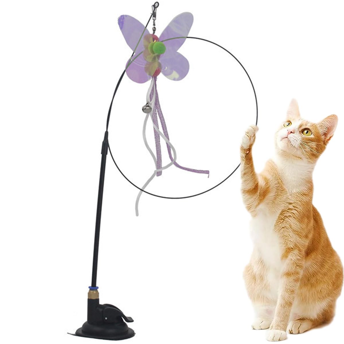 NeoStyle Cat Feather Toys,Cat Wand Toy with Powerful Suction Cup,Interactive Cat Toy Detachable Feather Replacements with Bell for Indoor Cats (Butterfly, Cat Teaser Toy with Suction Cup)