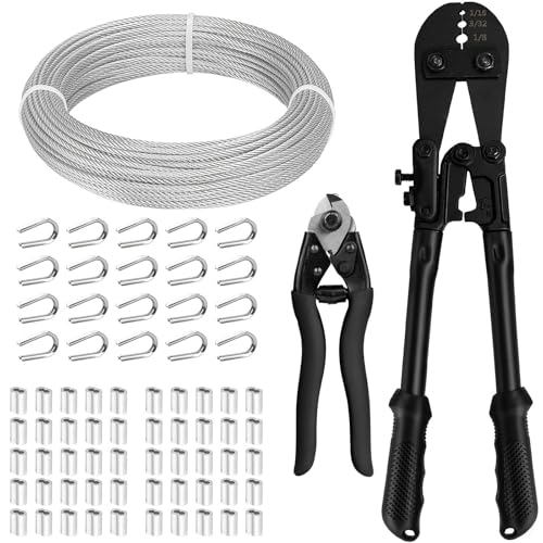 TooTaci Câble Acier Inoxydable 3 mm, 30M Câble Métallique avec Pince à Sertir, Coupe-Câble, Fil Métallique pour Treillis de Jardin, Étendoir à Linge,...