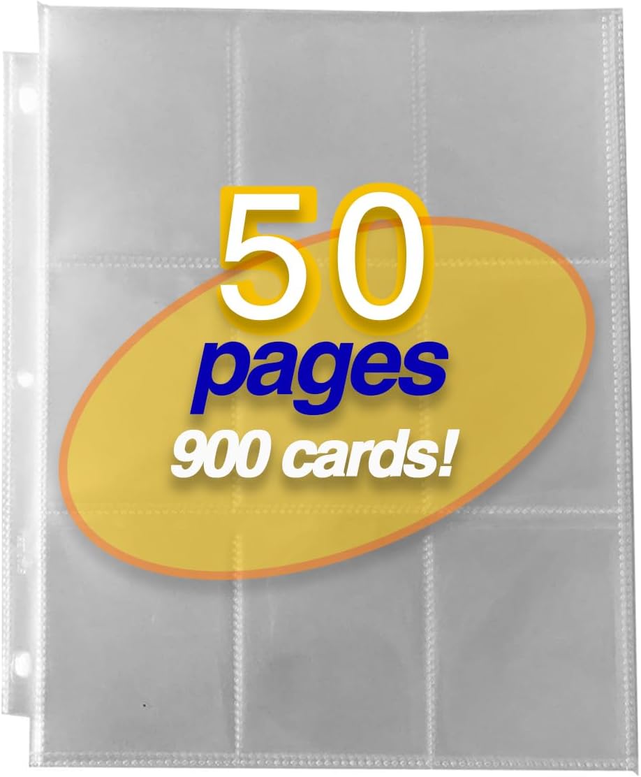 All Star Products Sports Edition 3 Pack 9 Pocket Sleeves Pages | 150 Ct Trading Cards Protection Sheets | Baseball, Basketball & Football Cards | 3-Ring Binder Transparent Sleeves | Archival Quality