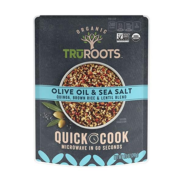 TruRoots Organic Quick Cook Olive Oil and Sea Salt Quinoa, Brown Rice and Lentil Blend, 8.5 Ounces (Pack of 8), Ready to Eat in 60 Seconds, Certified USDA Organic, Non-GMO Project Verified