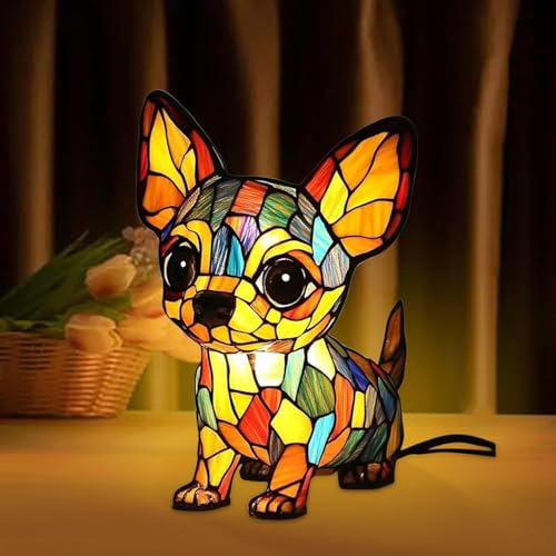 NAUXIU Lampade per cani, lampada chihuahua in resina colorata, lampada per cani Glow Buddy, serie 3D, decorazione artistica da tavolo, luce notturna a LED a tema cuccioli, decorazione per la casa
