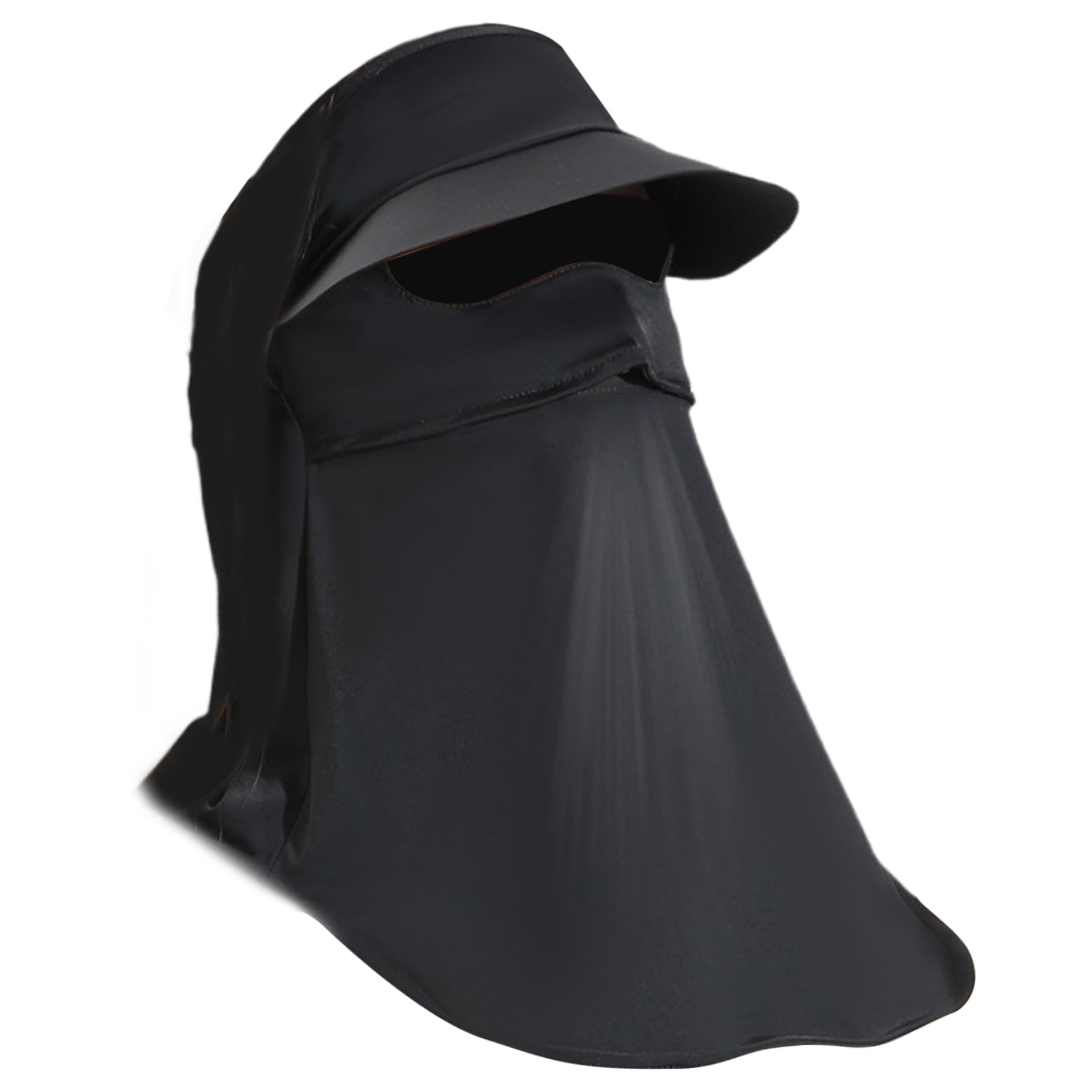 Vistnale Uv Face Mask, Face Cover for Sun Protection Mask UPF50+ UV with Eyes Shield Brim Soft ＆ Breathable Sun Hat Heat Insulation Shield with Elastic Straps for Neck Black