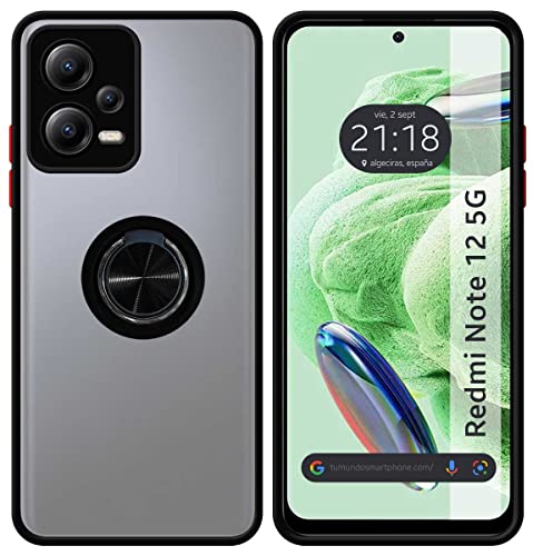 Tumundosmartphone Matte Case with Black Edge and 360 Rotating Ring for Xiaomi Redmi Note 12 5G, Black/White