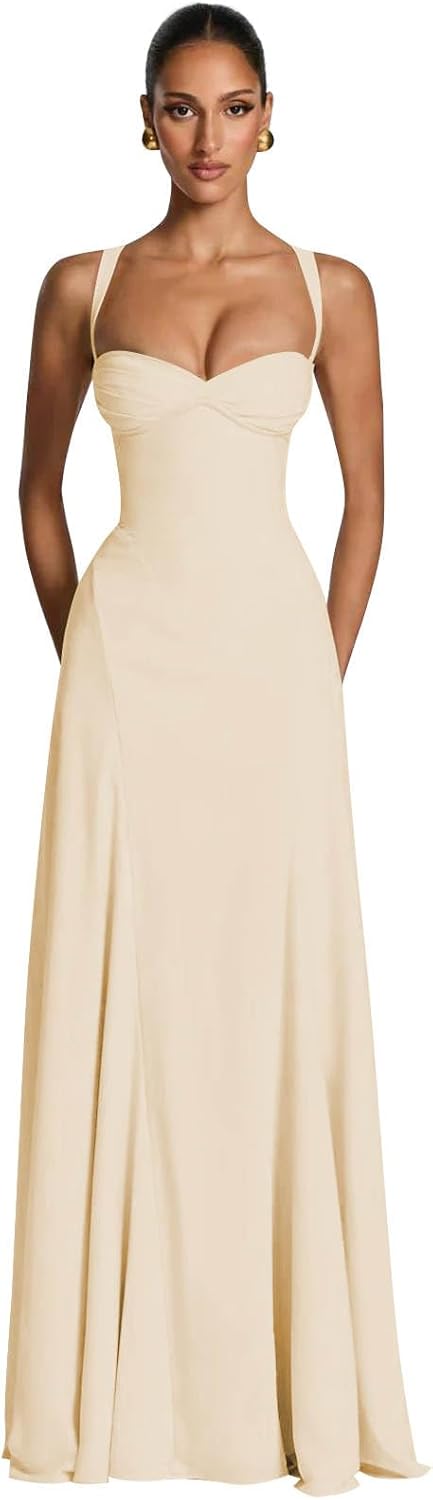 Elegant A-Line Long Bridesmaid Dresses for Women Spaghetti Straps Formal Wedding Guest Dress