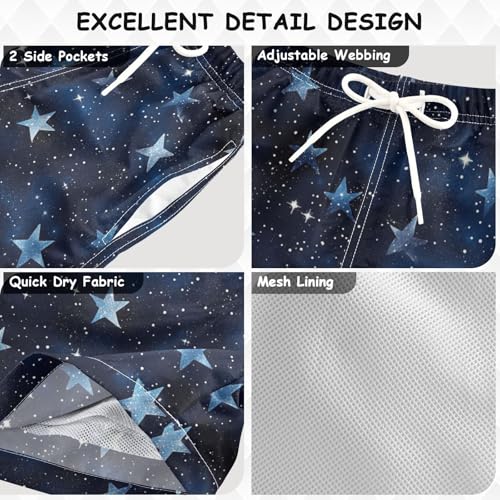 Pigsaly Boys Swim Trunks Stars Navy Blue Gradient Flashing Glitter Boys Board Shorts Swimsuit Swimwear Bathing Suit 4T3